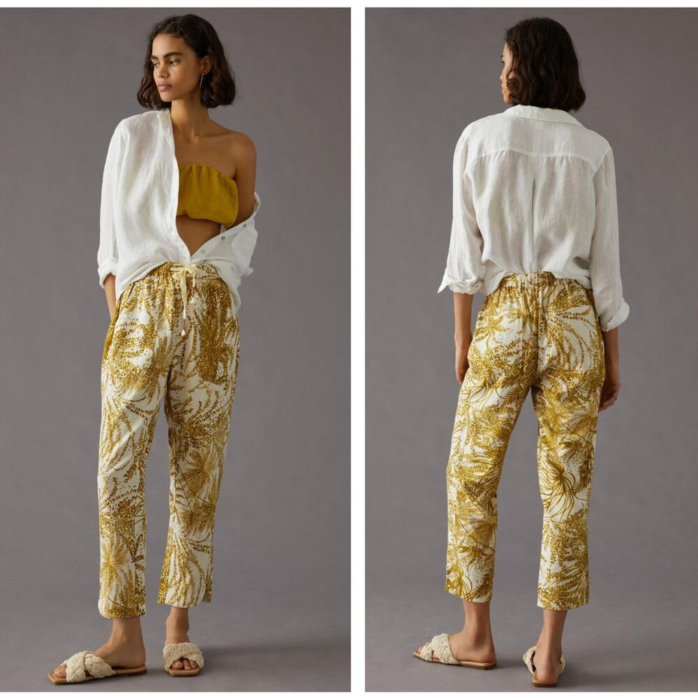 ANTHROPOLOGIE x PILCRO The Cottage Linen Surf Pants Chartreuse {XX15}